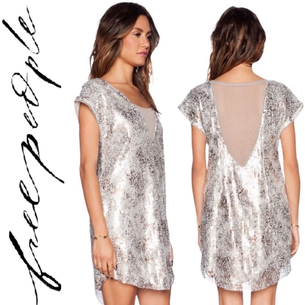 Free People Midnight Dreamer Sequin Mini Dress Women's Small Silver Dainty Party
